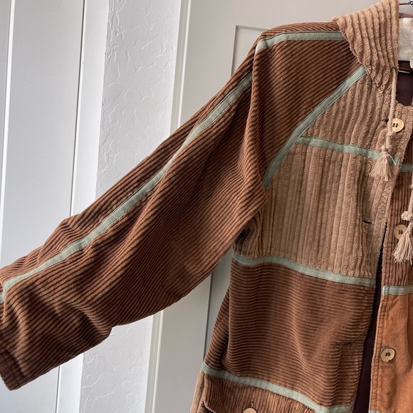 Retro Corduroy Mixed Media Earth Girl Patchwork Trench Coat Cropped Sleeve Small - Picture 3 of 14